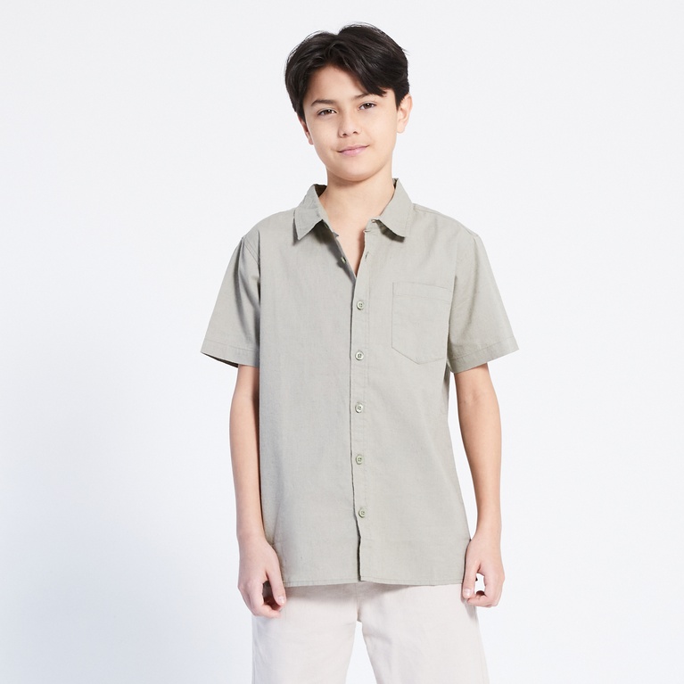 Short sleeve linen blend shirt "Tim star" Green